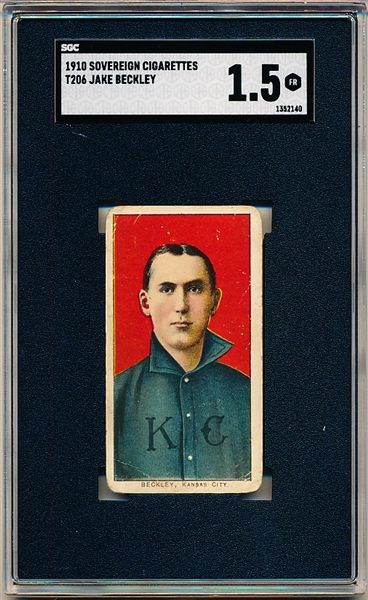 1909-11 T206 Baseball- Jake Beckley, Kansas City- Sovereign 350 Back- SGC 1.5 (Fair)