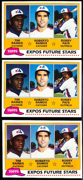 1981 Topps Bsbl. #479 Tim Raines RC- 3 Cards