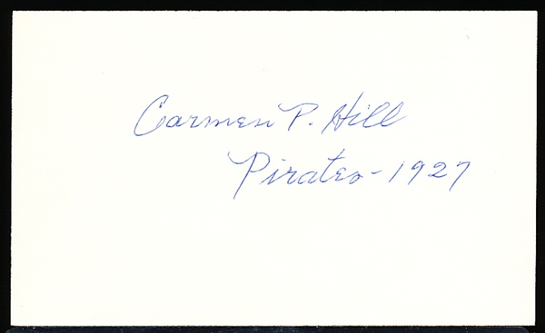 Autographed Carmen Hill MLB Index Card