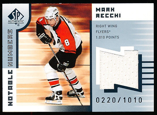 2002 SP Authentic Hockey- “Notable Numbers Jersey”- #NN-MR Mark Recchi, Flyers- #220/1010