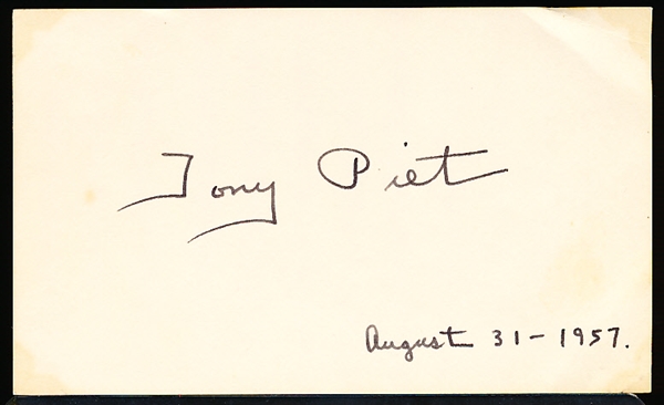 Autographed Tony Piet MLB Index Card