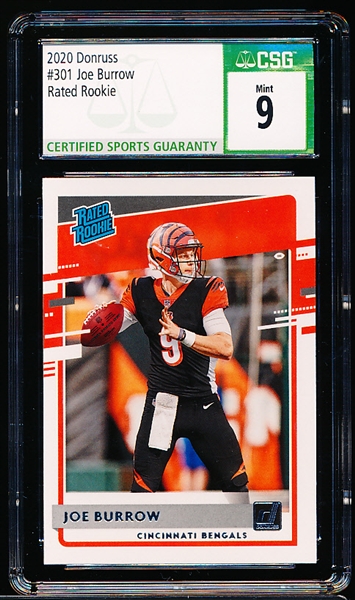 2020 Donruss Ftbl. #301 Joe Burrow Rated Rookie RC- CSG Graded Mint 9.