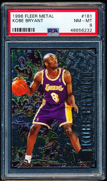 1996-97 Fleer Metal Basketball- #181 Kobe Bryant RC, Lakers- PSA NmMt 8