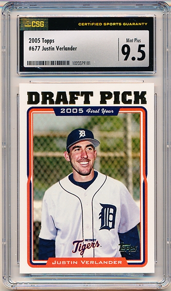 2005 Topps Baseball- #677 Justin Verlander, Tigers- Rookie- CSG 9.5 (Mint+)