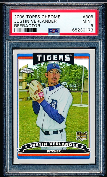 2006 Topps Baseball- #309 Justin Verlander- Refractor- PSA Mint 9