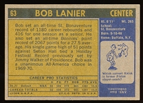 1971-72 Topps Basketball- #63 Bob Lanier RC, Detroit