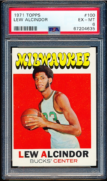 1971-72 Topps Basketball- #100 Lew Alcindor, Milwaukee- PSA Ex-Mt 6