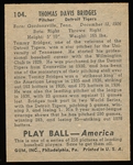 1939 Playball Bb- #104 Tommy Bridges, Tigers