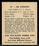 1948 Bowman Bb- #27 Sid Gordon, Giants