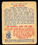 1949 Bowman Bb- #27 Bob Feller, Cleveland- Cream Back