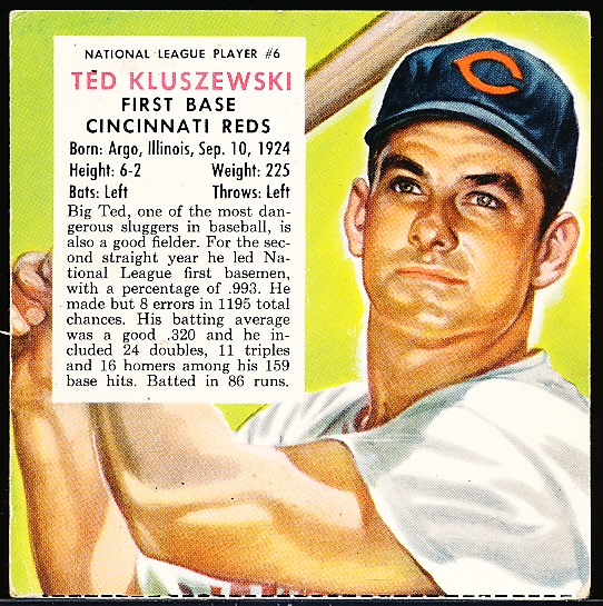 1953 Red Man Tobacco Bb- No Tab- NL #6 Ted Kluszewski, Reds
