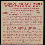 1953 Red Man Tobacco Bb- No Tab- NL #6 Ted Kluszewski, Reds