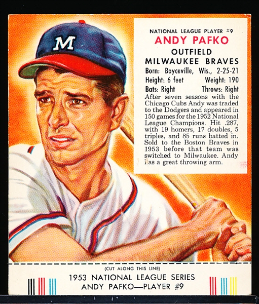 1953 Red Man Tobacco Bb- With Tab- NL #9 Andy Pafko, Braves
