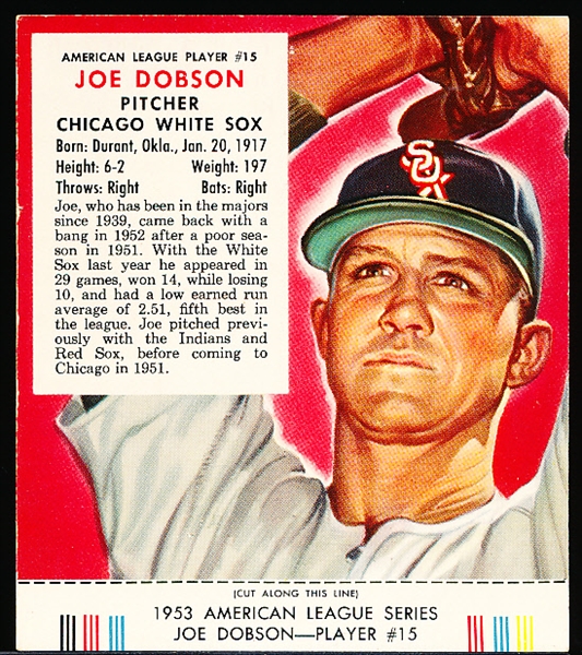 1953 Red Man Tobacco Bb- With Tab- AL #15 Joe Dobson, White Sox