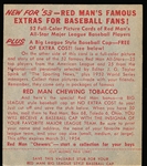 1953 Red Man Tobacco Bb- With Tab- AL #15 Joe Dobson, White Sox