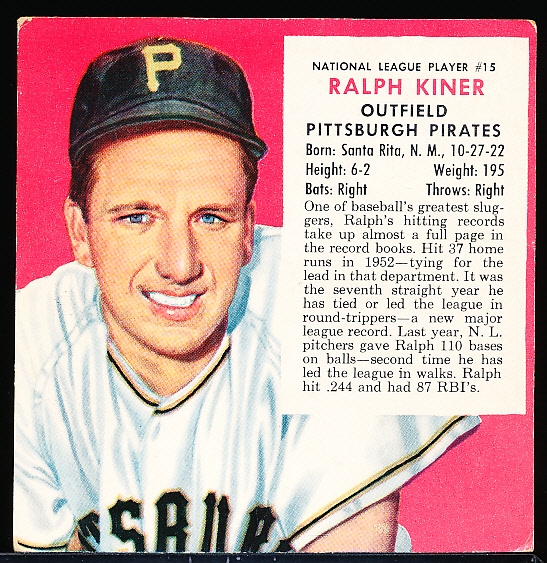 1953 Red Man Tobacco Bb- No Tab- NL #15 Ralph Kiner, Pirates