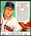 1953 Red Man Tobacco Bb-With Tab- NL #20 Wes Westrum, Giants