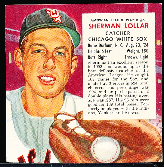 1954 Red Man Tobacco Bb- No Tab- AL#5 Sherm Lollar, White Sox