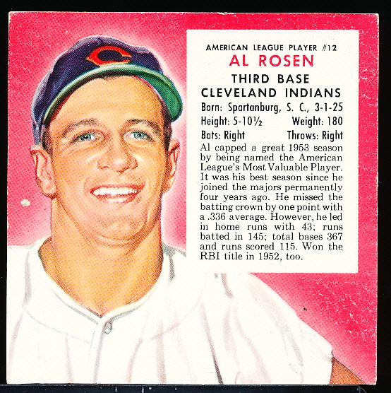 1954 Red Man Tobacco Bb- No Tab- AL #12 Al Rosen,  Cleveland