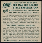 1954 Red Man Tobacco Bb- No Tab- AL #12 Al Rosen,  Cleveland