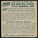 1954 Red Man Tobacco Bb- No Tab- AL #19 Chico Carrasquel, White Sox