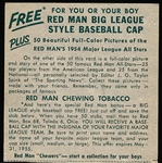 1954 Red Man Tobacco Bb- No Tab- NL #19 Gus Bell, Reds