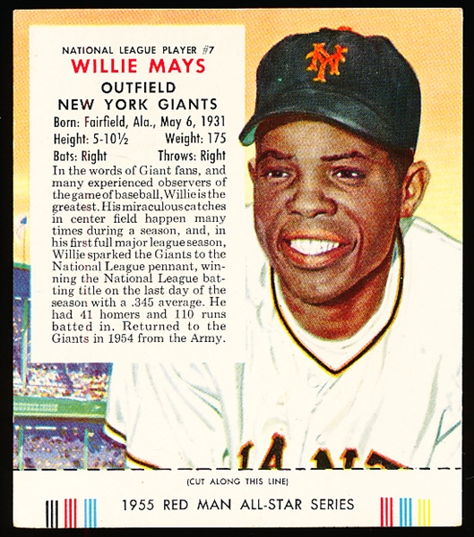 1955 Red Man Tobacco Bb- With Tab- NL #7 Willie Mays, Giants