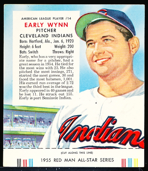 1955 Red Man Tobacco Bb- With Tab- AL #14 Early Wynn, Cleveland