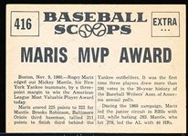1961 Nu Card Bb Scoops- #416 “Maris Nips Mantle”