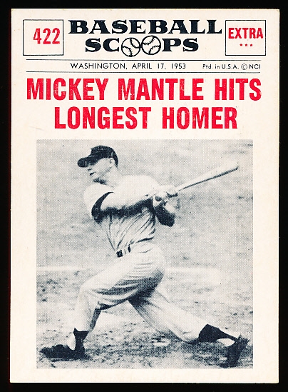 1961 Nu Card Bb Scoops- #422 Mickey Mantle