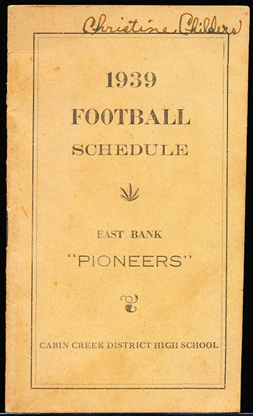 1939 East Bank, W. Va. Pioneers High School Ftbl. Schedule/Booklet