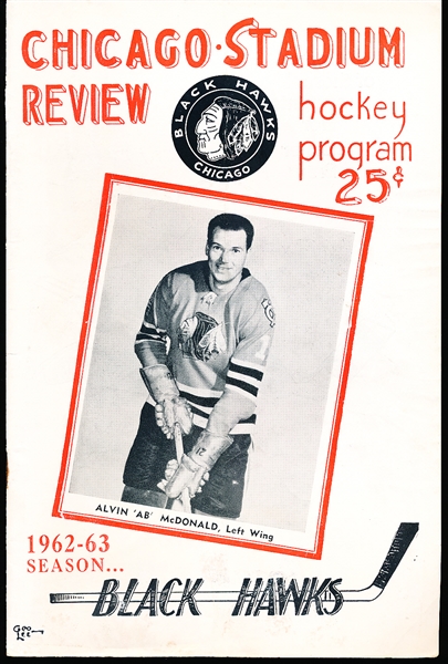 December 30, 1962 Boston Bruins @ Chicago Black Hawks NHL Program- Ab McDonald Cover