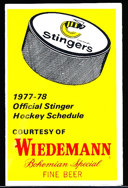 1977-78 Wiedemann Cincinnati Stingers WHA Hockey Schedule