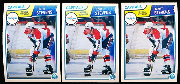1983-84 O-Pee-Chee NHL- #376 Scott Stevens RC, Capitals- 3 Cards