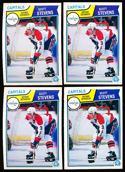 1983-84 O-Pee-Chee NHL- #376 Scott Stevens RC, Capitals- 4 Cards