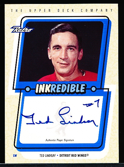 Autographed 1999-00 UD Retro Hockey “Inkredible” #TL Ted Lindsay, Red Wings