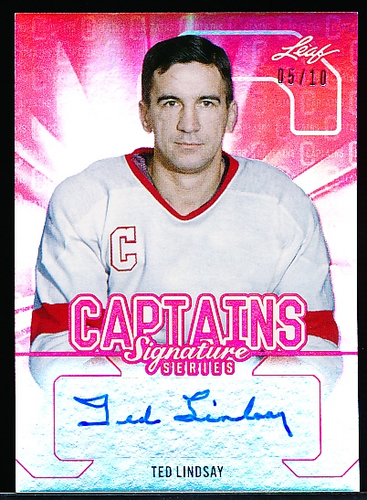 2015-16 Leaf Hockey “Captains Signature Series Red” #SC-TL1 Ted Lindsay, Red Wings- #5/10!