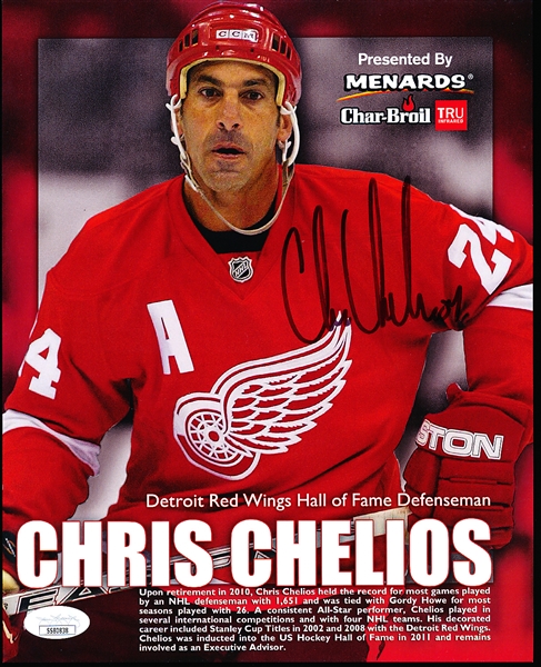 Autographed Chris Chelios Menards Promotional Color 8” x 10” NHL Red Wings Photo- JSA Certified