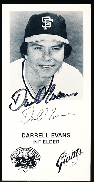 Autographed Darrell Evans 1982 San Francisco Giants MLB B/W 3” x 6” Team Issued Photo