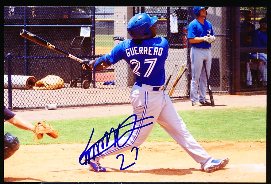 Autographed 2016 Vladimir Guerrero, Jr. Game Action Dunedin Blue Jays MiLB Color 4” x 6” Photo