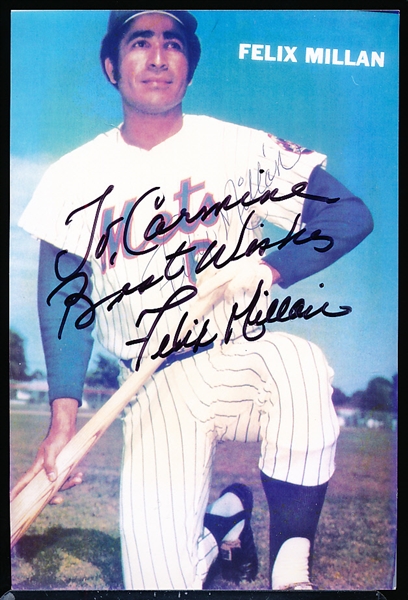 Autographed Felix Millan New York Mets MLB Color 4” x 6” Photo