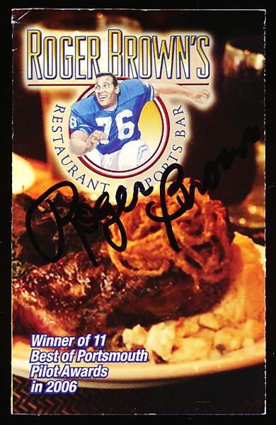 Autographed Roger Brown’s Restaurant and Sports Bar Small Schedule-Style Fold-Out Ad- Signed by Brown