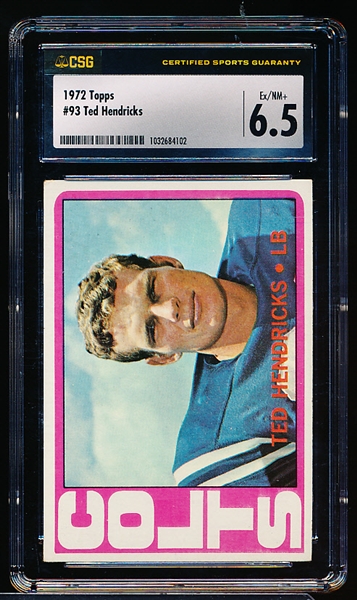 1972 Topps Football- #93 Ted Hendricks, Colts- Rookie Card- CSG 6.5 (Ex/NM+)