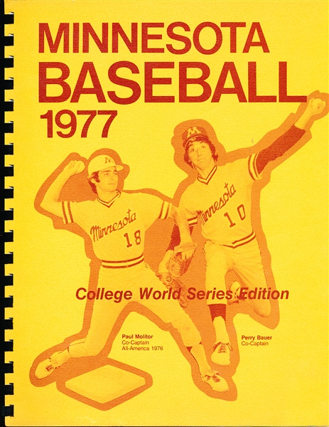 1977 University of Minnesota NCAA Baseball College World Series Media Guide- Paul Molitor Cover