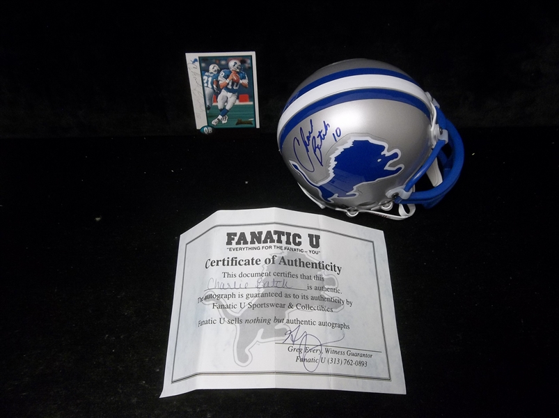 Autographed Charlie Batch Detroit Lions Riddell Replica Mini Helmet