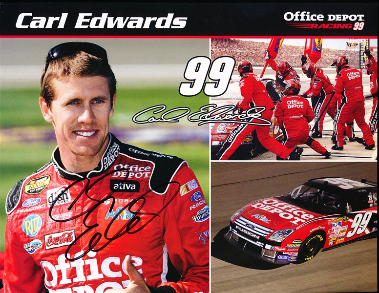 Autographed 2008 Carl Edwards #99 Office Depot NASCAR Color 8-½” x 11” Handout