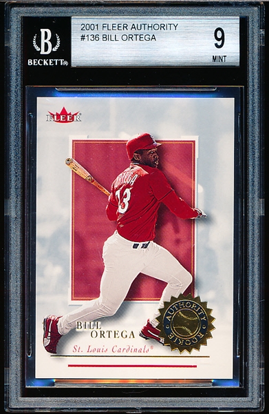 2001 Fleer Authority Bb- #136 Bill Ortega RC, Cardinals- Beckett Graded MINT 9- #54/2001