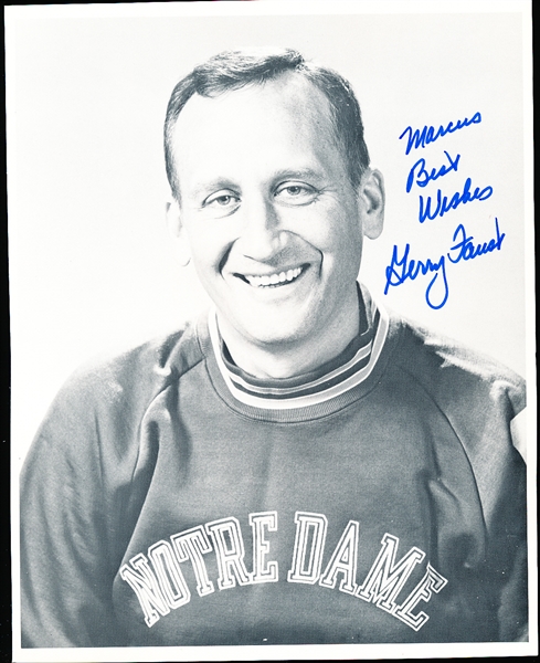 Autographed Gerry Faust Notre Dame NCAA Ftbl. B/W 8” x 10” Thin Paper Photo