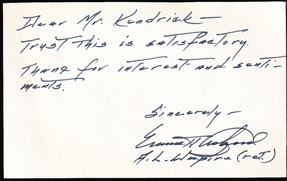 Autographed Emmett Ashford, MLB Umpire 5” x 8” Note