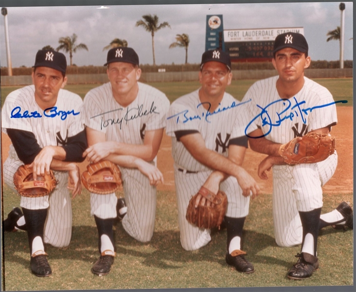 Autographed Clete Boyer, Tony Kubek, Joe Pepitone, and Bobby Richardson New York Yankees MLB Color 8” x 10” Photo